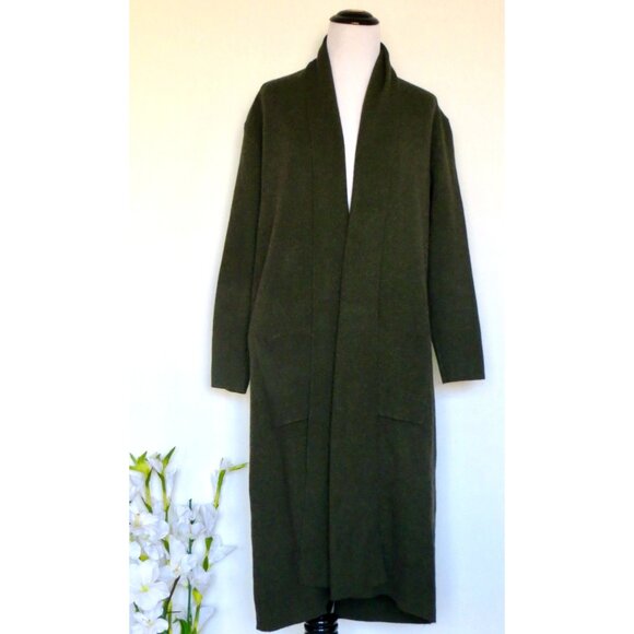 Max Sport Open Front Long Knit Duster Cardigan Olive Green SZ S - Picture 3 of 7